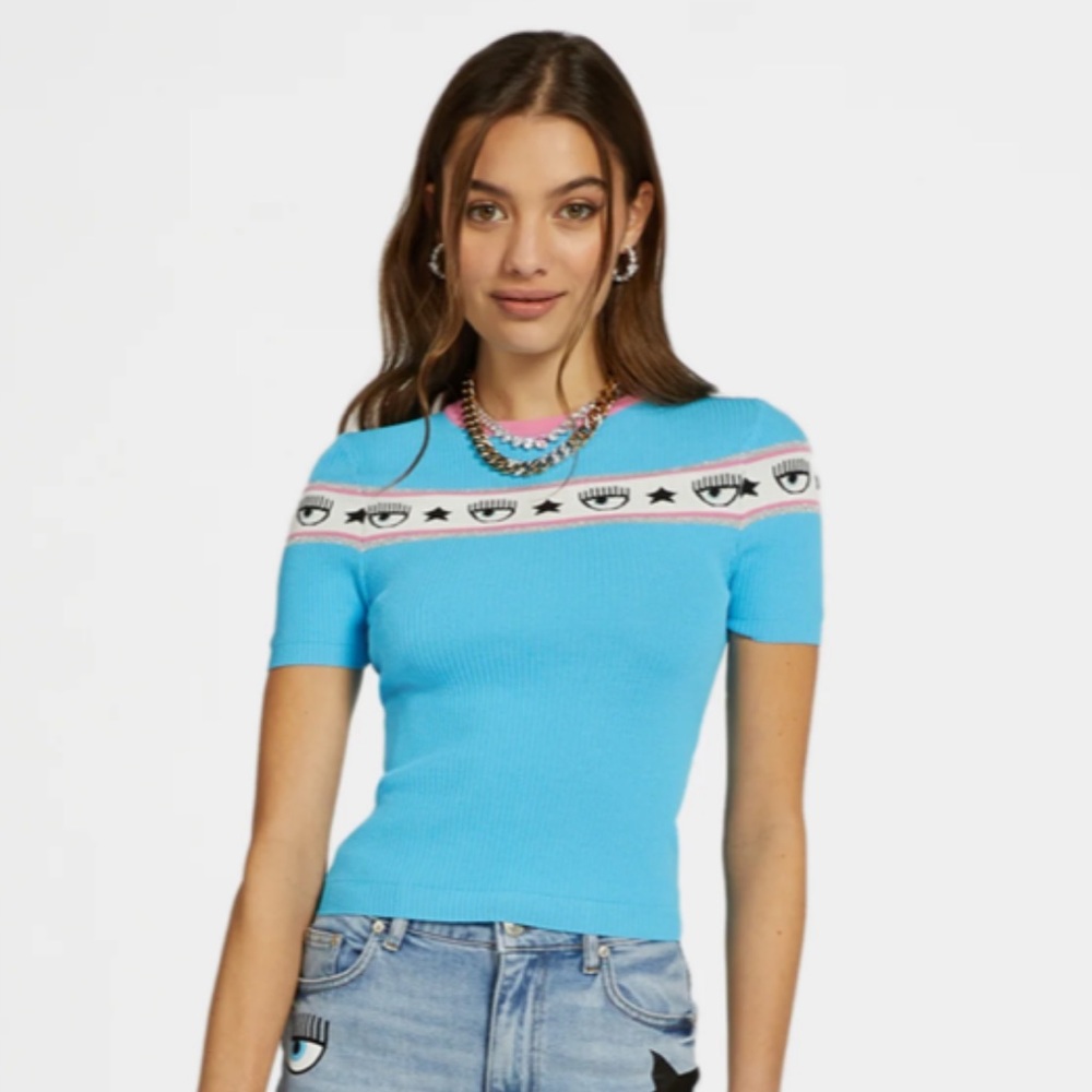 NWOT🧿CHIARA FERRAGNI knitted logomania short sleeve t-shirt